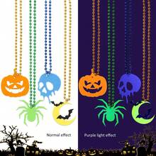 Halloween Bead Necklace With Glow In The Dark Pendant Creative Costume Necklace For Adults And Kids Party Favors - Pink - View 7