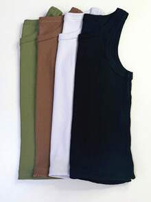 Kit 4 Women's Tank Top Foreign Blogger Premium Stylish Blouse Winter Mother's Day Girlfriend - 深綠色,棕色,白色和黑色 - 查看 4