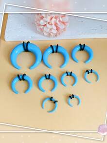 9pcs Boho Vintage Acrylic U-Shaped Horn Ear Plugs And Nose Rings Set - Colorful Geometric Design For Parties And Daily Wear, Cute Jewelr