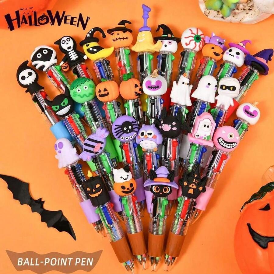 1 Halloween And Christmas Mini Multi-Color Pen, 4-In-1 Cute Ballpoint Pen, Pumpkin Ghost, Christmas Wizard Multi-Color Pen, Suitable For Halloween And Christmas Party Gifts, Trick Or Treat Gift Fillers And Birthday Gifts, Double Festival Atmosphere Maker In Pen Case (Random Style) - 彩色 - 查看 1