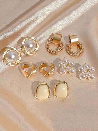 5pcs/Set Minimalist Wedding/Party/Daily Wear Earrings, Petite Vintage Triangle Twist Earrings, Luxury Matte Finish Personalized Earring Set