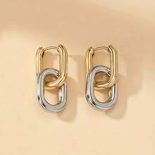 1 Pair Chic Two-Tone Link Chain Drop Earrings For Women Elegant Fashion Daily Wear Party Accessory Gift - Vàng và bạc - Xem 2