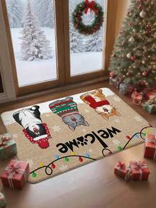 1pc Winter Cat Doormat, Funny Cat Welcome Mat, Cat Christmas Doormat, Christmas Decor, Super Soft Plush Bathroom Mat - Non-Slip, Absorbent Thick Carpet, Suitable For Bathroom And Living Room Bathroom Rug Bathroom Mat Kitchen Rug