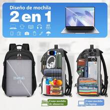 Mochila para portátil de 17 pulgadas, mochila de almuerzo para hombres, mochila de gran capacidad, lonchera impermeable para hombres con puerto USB, viaje negro - 1 - Ver 7