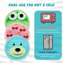 3pcs Reusable Cute Cartoon Gel Ice Packs - Bear, Fox, Cherry Patterns - Cold/Hot Therapy, Soothing Active Gel Bead Packs For Wisdom Teeth, Head, Arms, Legs (Blue, Pink, Green) - Multicolor - View 4