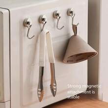 4PCS Multi - Functional Rotatable Magnetic Hooks With Strong Magnetic Force And Practical Style For Home Kitchen, Bathroom And Office Wall Hanging And Organizing Function