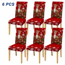 4/6 غطاء كرسي مطبوع بطبعات عيد الميلاد، مع عناصر عيد الميلاد مثل بابا نويل والثلجي والرنة، ديكور منزلي لفندق وحفلة ومطعم، إكسسوار أساسي لديكور عيد الميلاد، هدية عيد الميلاد المثالية