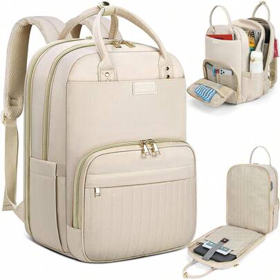 Mochila para Laptop Mujer Mochila para Computadora de 15.6 Pulgadas Mochila de Viaje Impermeable Mochila de Transporte Portátil Mochila de Trabajo Universitario con puerto USB,Albaricoque