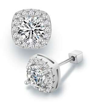 1pc 2*0.5 Carat Moissanite Women's Stud Earrings, S925 Sterling Silver Platinum Plated Moissanite Diamond Earrings, Lab-Grown 5mm Round Moissanite Square Stud Earrings, Hypoallergenic, Suitable For Daily Wear