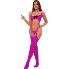 3 Piece Set With Belt Stockings And , Lace Teddy Bodysuit - Màu tím - Xem 6