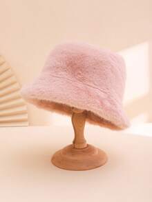 1 件男女通用纯色蓬松宽边休闲渔夫帽，讨人喜欢，温暖，适合秋季，适合日常休闲、情侣出游