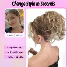 Bendable Metals Messy Bun Hair Piece Wavy Curly Fake Hairpieces Claw Clip Short Ponytail Hair Extensions - Nhiều màu - Xem 9