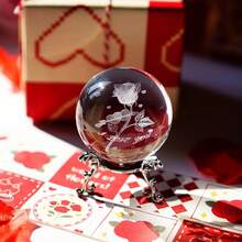 Bola de Cristal Tallada de Loto de 2.4 pulgadas (60mm) con Soporte Plateado, Bola de Cristal Fengshui Decoración para el Hogar - 3 estilos - Ver 9