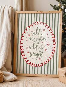 1 pieza Impresión de arte de pared navideño minimalista sin marco, decoración festiva de fiesta de vacaciones con textura de rayas verdes, impresión de decoración del hogar moderna para sala de estar, dormitorio, dormitorio universitario, póster de rayas abstractas de estilo vintage, mejor opción de regalo, decoración de habitación, artículos esenciales para dormitorio universitario - Multicolor - Ver 3