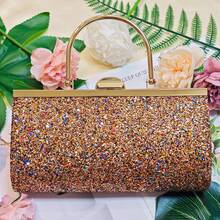 Glitter Sequin Evening Clutch Bag For Women - Metal Top Handle & Detachable Chain Strap, Sparkly Handbag For Party, Prom, Gala (Multiple Colors Available)