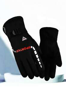 1 Pair, Winter Warm Gloves Plush Thickened Ski Gloves, Women, Men. Black, Red, Christmas Accessories, Halloween Gifts, Outdoor Warm Cycling, Cold Protection, Plush Thickened Windproof And Waterproof, Ski Gloves
