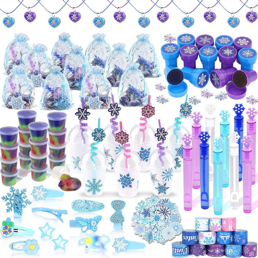 Frozen Party Favors, Snowflake Party Favors SnowflakeTheme Birthday Supplies Set 170PCS - With Various Party Toys Goodie Bag Stuffers, Piñata Filling Perfect For Winter Party Decorations - 彩色 - 查看 1