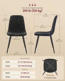 VASAGLE Dining Chairs, Set Of 4 Dining Room Chairs, Metal Frame, Adjustable Feet, Easy To Clean, Glacier-Textured Synthetic Leather, For Kitchen, Ink Black UKDC188B01 - Black - View 2