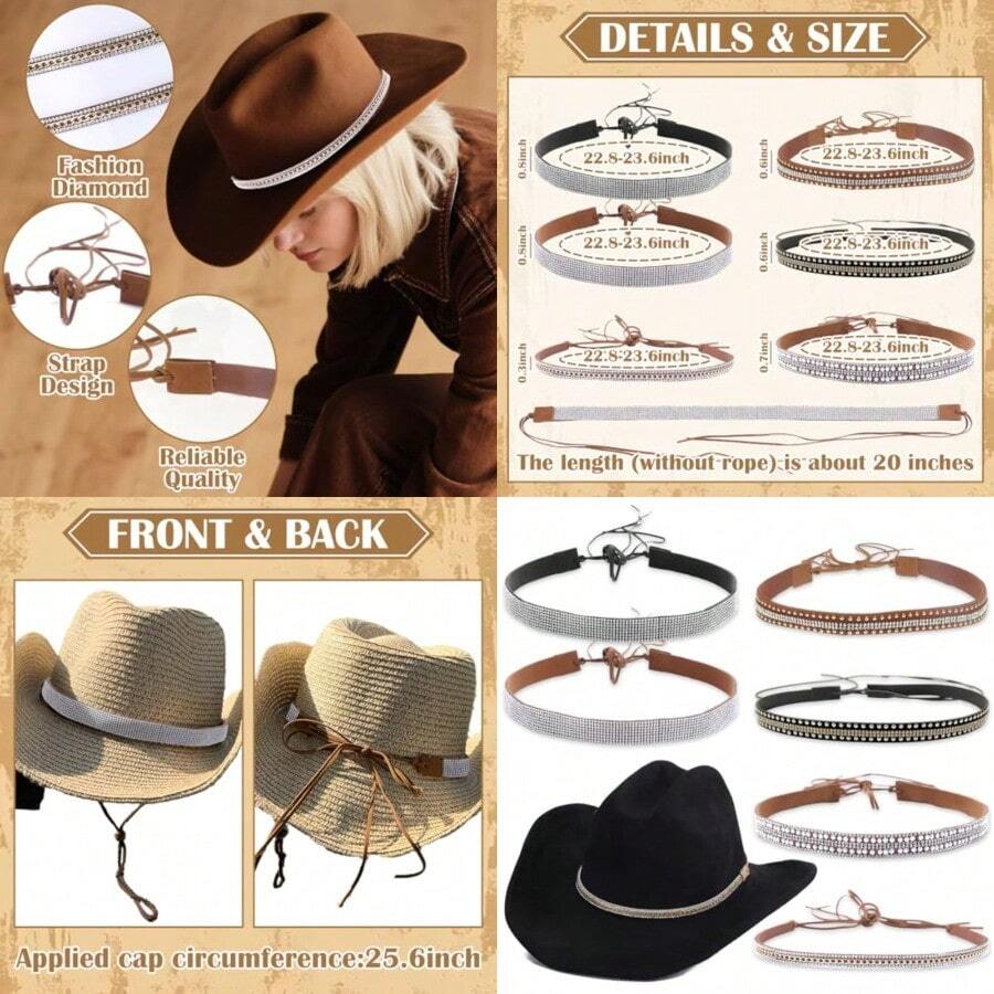 YC 6 Pcs Cowboy Hat Accessories For Women Men Cowgirl Bands Hats Western Style Hatbands Fashion - Nhiều màu - Xem 1