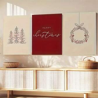 3 Piezas Conjunto de Arte de Pared de Galería Navideña, Impresiones en Lienzo con Marco Opcional, Orientación Vertical para Interiores, Decoración Festiva Navideña, Arte Moderno, Regalo para Navidad y Año Nuevo, Decoración de Halloween y Navidad