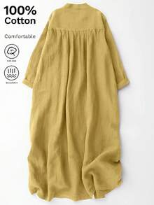 Women's V-Neck Open Front Casual Elegant 3/4 Sleeve Loose Midi Dress, Autumn/Spring