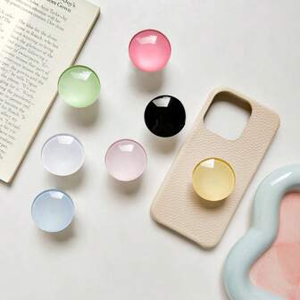 1pc Crystal Glass Bead Phone Holder, Korean Ins Style Air Bag Phone Stand, Round Glass Adhesive Expandable Niche Desktop Phone Holder For Watching Videos