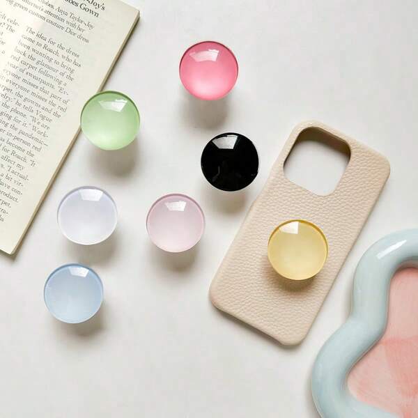 1pc Crystal Glass Bead Phone Holder, Korean Ins Style Air Bag Phone Stand, Round Glass Adhesive Expandable Niche Desktop Phone Holder For Watching Videos