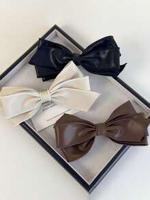 High-End Soft PU Leather Bow Hair Clip With Elegant, Korean Style Half-Tied Spring Clip Ponytail Clip