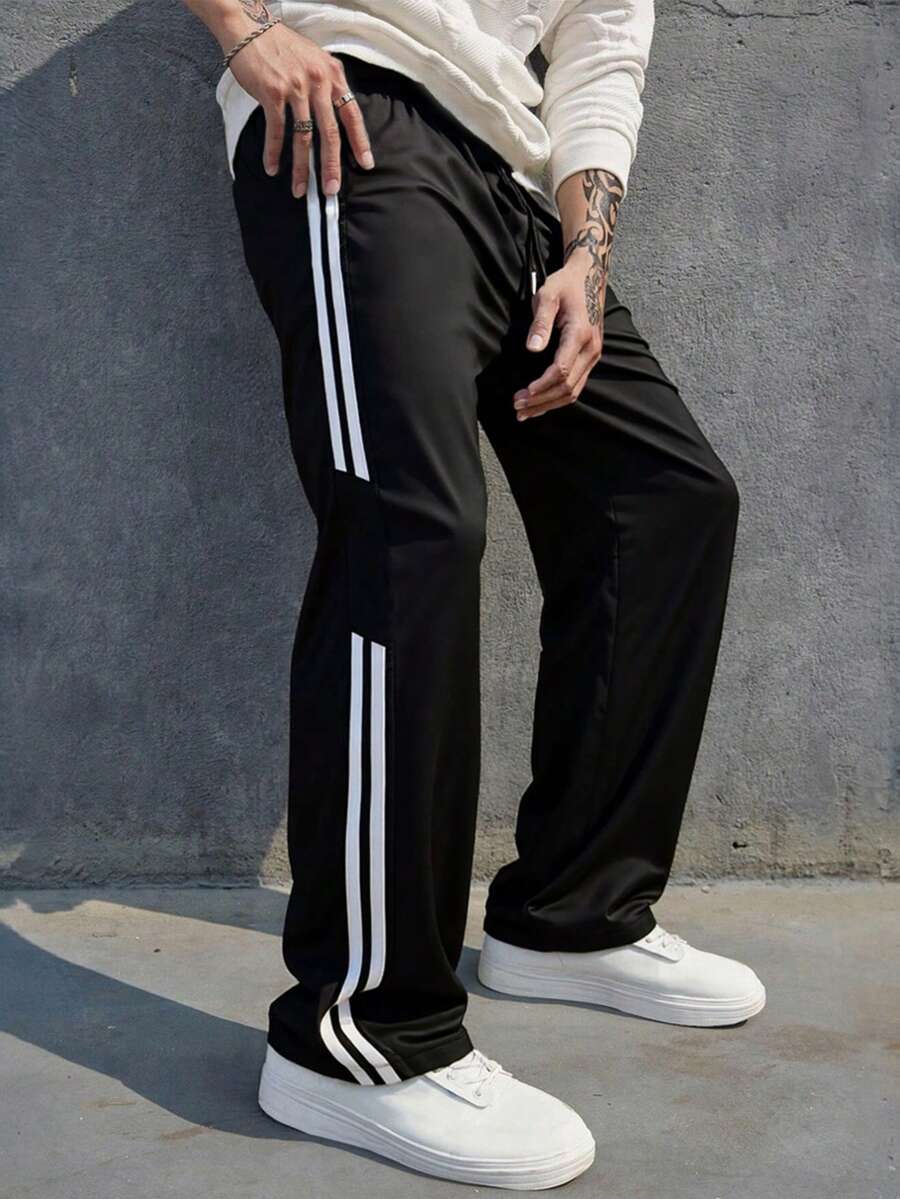 New Men's Casual Pants, Loose Fit, Personalized Design. Suitable For Daily Casual And Sports Wear, Sweatpants Or Outdoor Trousers - Black and White - View 1