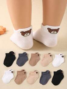 20/10/5 pares de calcetines tipo barco con diseño de oso lindo para niños pequeños, calcetines para bebés, con pestaña en el talón para un diseño antideslizante, diseño con estampado de oso lindo, adecuado para bebés de 0 a 3 años. Calcetines para recién nacidos, calcetines para niños pequeños, calcetines para bebés. - Multicolor - Ver 14
