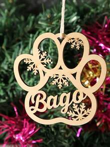 1 personalisierte Haustier-Name Weihnachtsdekoration - Laser-geschnittener Hundeanhänger mit Pfötchen-Aufdruck, individuelle Hängedekoration, geeignet für kleine Hunde, künstliche Holz-Feiertags-Dekoration - Geschenk für Haustierbesitzer, geeignet für Bäume, Baumschmuck, Retro-Stil, Dekoration, Hundebesitzer