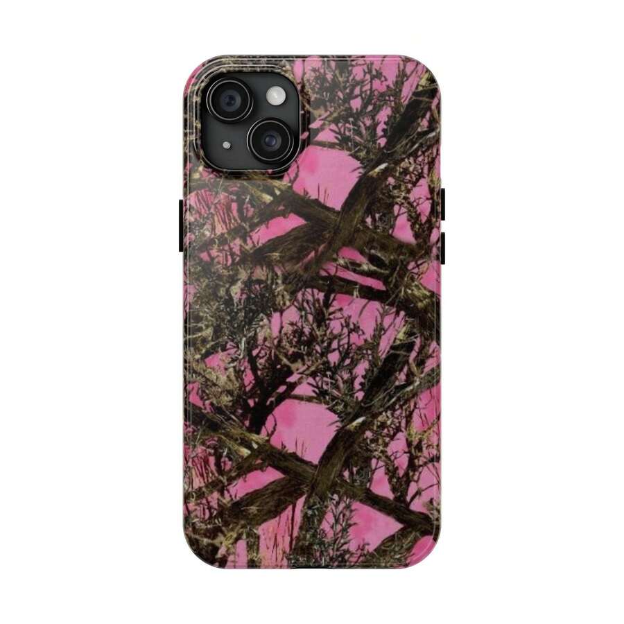 Coquette Pink Realtree Camo Tough Phone Case, Gifts For Her, Hunting Gift, Camo Phone Case For IPhone 16 15Pro, 14, 13, 12, 11, 8, XR Mini, Pro Max, Plus Protection - 混合色1 - 查看 1