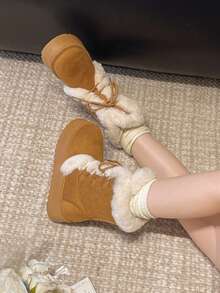 Women's Tall Slip On Winter Snow Boots Warm & Insulated Fur Lining Comfortable Fashion Booties - Lạc đà - Xem 6