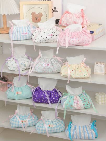 1Pc Bow Knot/Flower/Stripe Pattern Drawstring Tissue Bag ,Cute Print Tissue Box Car Tissue Box Home Living Room Decoration Bedroom Kitchen Desktop Nordic Large Storage Box Napkin Holder Christmas/Halloween Gifts, Table Napkin Holder, Tissue Holder Tissue Home Stuff, Table, Home Decorations, Home Organization And Storage, Room Decor, Kitchen Accessories, Kitchen Tools, Organizer Kitchen, Travel, Holiday
