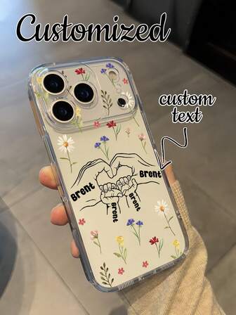 1 st. anpassat mors dag-handavtryck med namn, transparent, fallskyddande perforerat telefonskal, lämpligt för iPhone 11/12/13/14/15/16 Pro Max/16 Pro/16 Plus/17 Pro Max/17 Air, torkad blomdesign