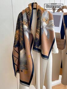 1件女士复古油画花卉提花针织披肩，保暖百搭，适合秋冬季日常佩戴，可搭配连衣裙。 - 深駝色 - 查看 1