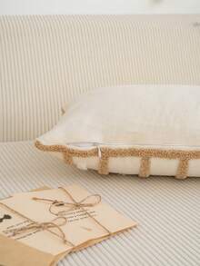 1pc Striped Embroidered Throw Pillow Cover, Classic Farmhouse Polyester Cushion Cover, Pillow Insert Not Included, Multi-Scene Home Decor