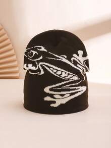 1pc Men's Dual-Tone Jacquard Frog Pattern Knit Beanie Hat, Warm & Fashionable For Casual, Commute, Couple Outings In Autumn Winter Clothing - Jacquard Frog - View 11