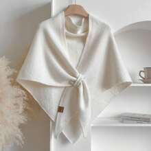 2025 New Pashmina Wraps For Women, Solid Color Scarf Casual Soft Comfortable Knitted Sweater Shawl Top For Daily Wear - 白色 - 查看 11