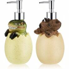Dispensador de jabn de dinosaurio, 2 piezas, dispensador de jabn de huevo para nios, accesorios de bao, locin de animales, botella de champ recargable con bomba para decoracin de encimera de - Plateado - Ver 2