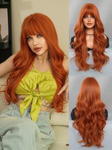 7JHH WIGS Tóc giả màu cam phong 28 inch cho phụ nữ, Tóc giả dài gợn sóng tuyệt đẹp có mái, Tóc sợi tổng hợp mềm mại tự nhiên chịu nhiệt, Tóc giả xoăn đẹp hoàn toàn bằng máy cho bé gái hàng ngày, Trang phục dự tiệc âm nhạc đường phố, Cosplay Anime hoặc sử dụng trang phục - trái cam - Xem 3