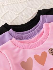 6pcs Baby Girls Autumn/Winter Fashionable American Style Heart & Leopard Print Crew Neck Sweatshirt & Casual Sports Pants Set - Pink - View 4