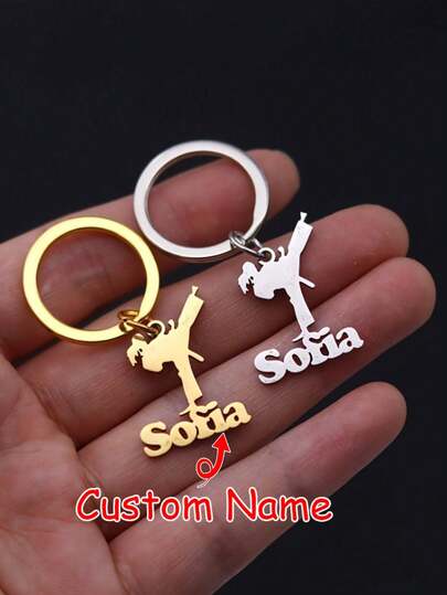 1 pezzo Portachiavi personalizzato per arti marziali - Nome/Lettera personalizzata, elegante e durevole, adatto per praticanti di Taekwondo, Kung Fu, Karate - Idea regalo perfetta per compleanno, laurea, festa dell'indipendenza, accessorio per appassionati di arti marziali, lavorazione di alta qualità