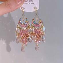 2pcs Exquisite Light Luxury Heavy Craft High-Value Tassel Earrings Fashionable Elegant Drop Earrings - 09-2977 粉紅流蘇耳環 - 查看 5