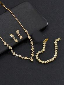 4pcs Set: Crystal Rhinestone Necklace, Earrings, Bracelet Bridal Jewelry Set