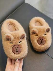 HAHABOBO New Kids' Winter Indoor Slippers - Brown Capybara Cartoon Patterns, Cute & Warm Thermal Lined Toddler Shoes, Unisex For Boys & Girls, Stylish, Versatile, Lightweight, Soft & Flat-Soled Slip-On Kids Slippers, Suitable For Indoor Bedroom & Home Use; Ideal As Holiday, Party, Christmas & Halloween Gifts - Brown - View 3