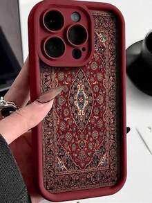 Retro Pattern Painted Concave Painted Black Thick Soft Phone Case, Simple Anti-Drop Thick Printed Case Compatible With  16/16 Pro/16 Pro Max/16 Plus,  15 XR/7/8,  15 Pro Max,  13/14 Pro Max, 13, 14, 11, 12P, 14, P11, P12, Anti-Fall XS. XR/78P. 78GES2, Waterproof Shockproof Scratch Resistant - Màu Đỏ Sâu - Xem 1