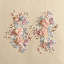 1pc 3D Floral Lace Embroidery Applique Patch Polyester With Beads And Rhinestones, Pink And White Flower Designs For Crafts, Wedding Bridal Decoration, Home Decoration, Art Supplies, Knitting, Embroidery Applique