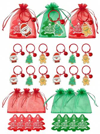 15/3pcs Christmas Party Gift Set, Gingerbread Man Keychain, "Merry Christmas" Card, 9*12cm Organza Card, Christmas Gift, Souvenir Set, Suitable For Holiday Parties And Theme Events, Christmas Eve, New Year, Birthday Parties, Family Gatherings, Giving To Family And Friends