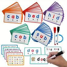 60 thẻ học Phonics CVC Words Writing có thể xóa được Thẻ học Flashcard Trò chơi Thẻ học bắt đầu học đọc Phonics Word Builders Chính tả Đọc Thẻ học hỗ trợ Mẫu giáo Đồ dùng học tập cho trẻ mẫu giáo Quà tặng - Nhiều màu - Xem 12